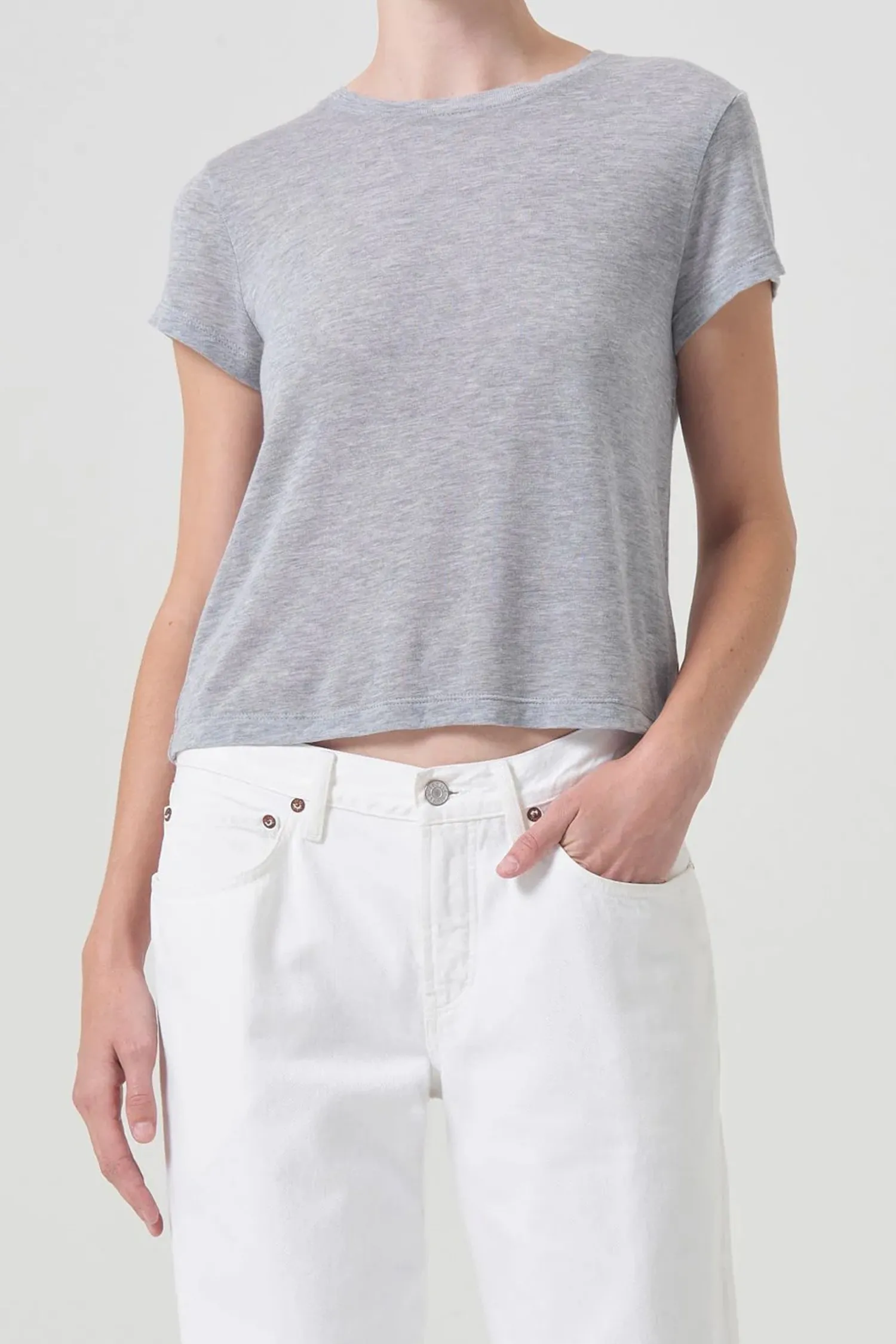 Outlet AGOLDE ADINE SHRUNKEN TEE GreyHeather