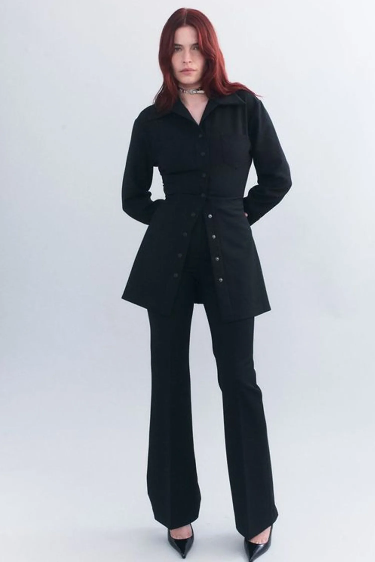 Flash Sale COURTNEY ZHENG BEATRIX STRETCH WOOL LONGLINE SHIRT Black
