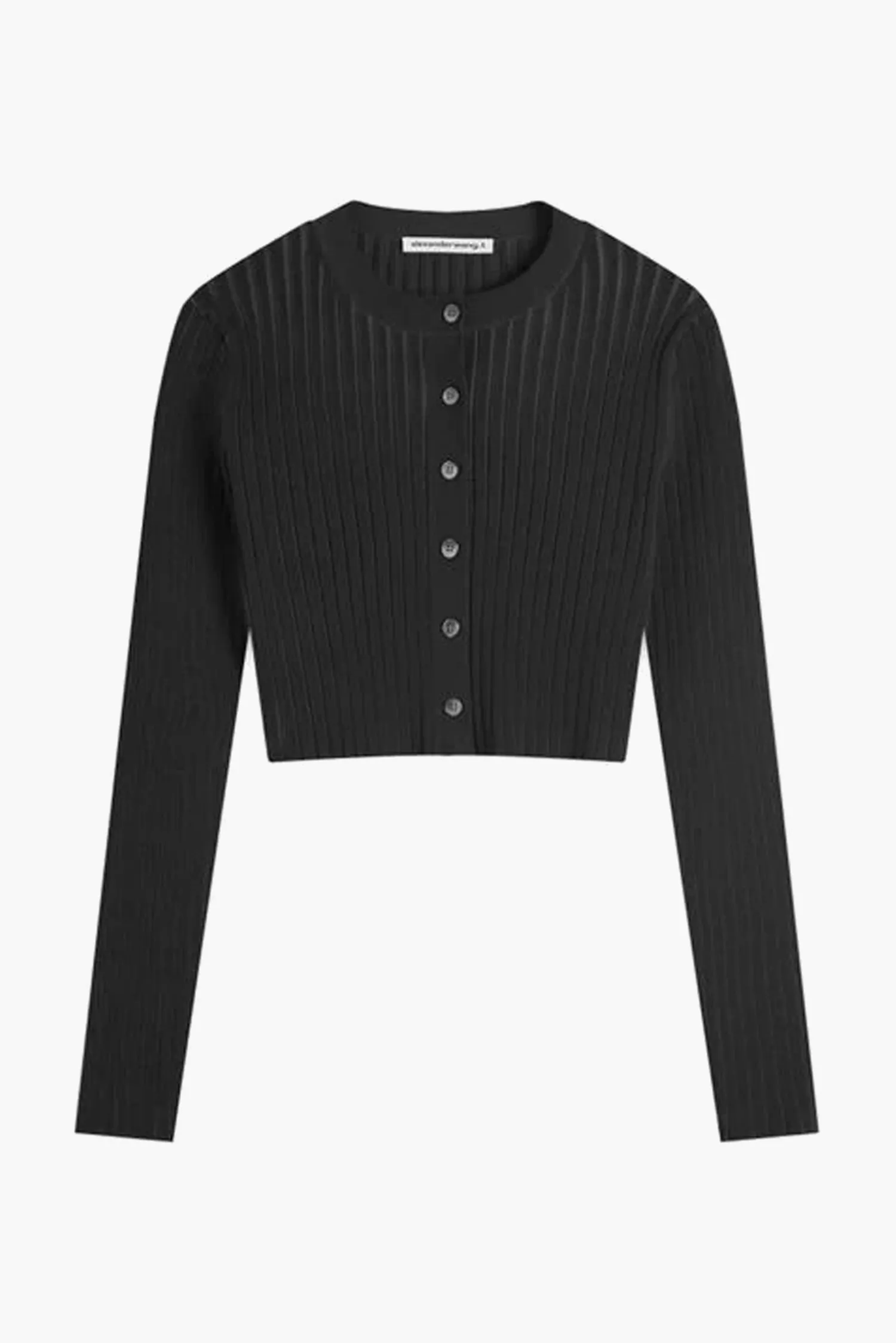 Best Sale ALEXANDERWANG.T CROPPED RIBBED CREW NECK CARDIGAN W/ EMBOSSED LOGO Charcoal