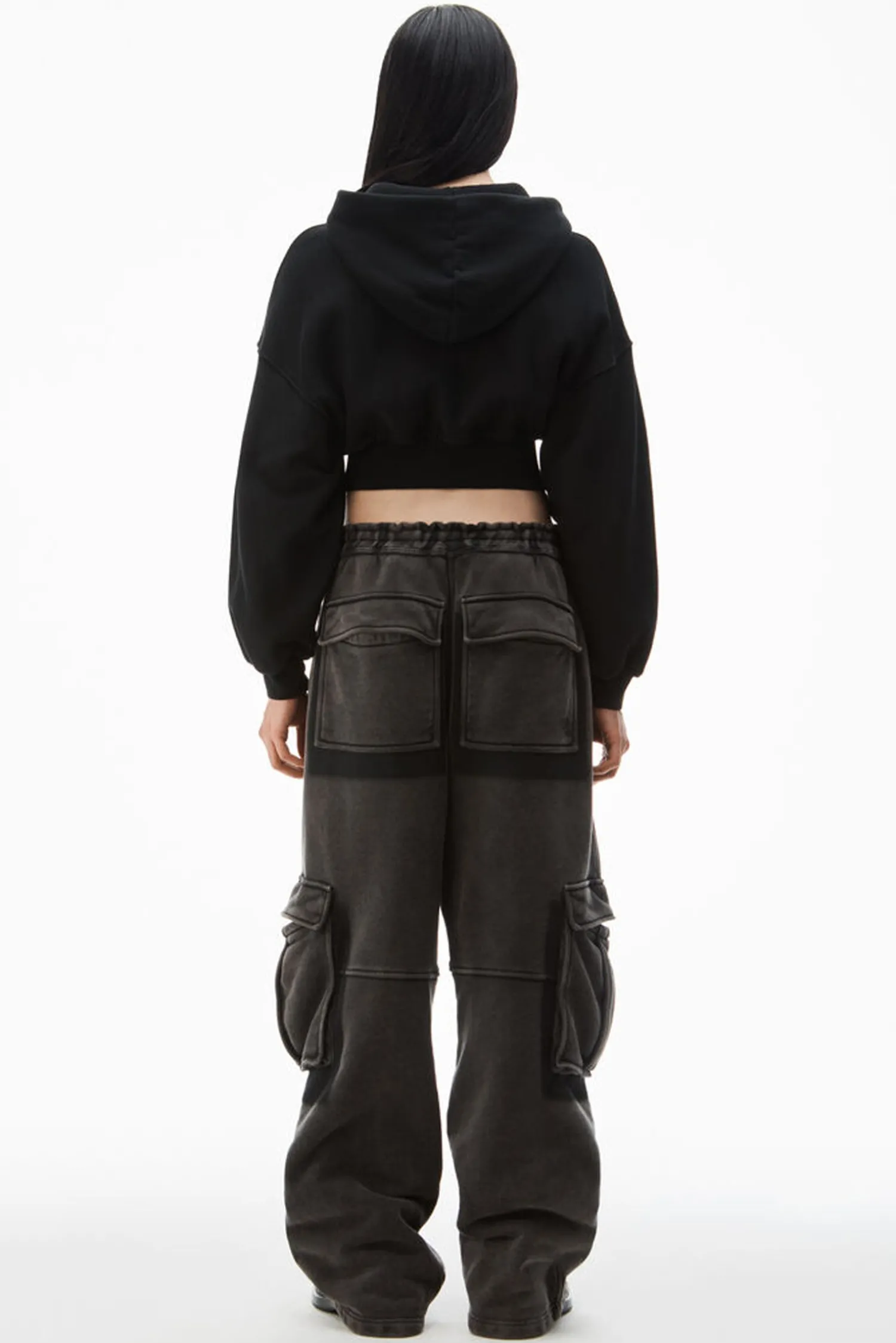 New ALEXANDERWANG.T CROPPED ZIP UP HOODIE FadedBlack