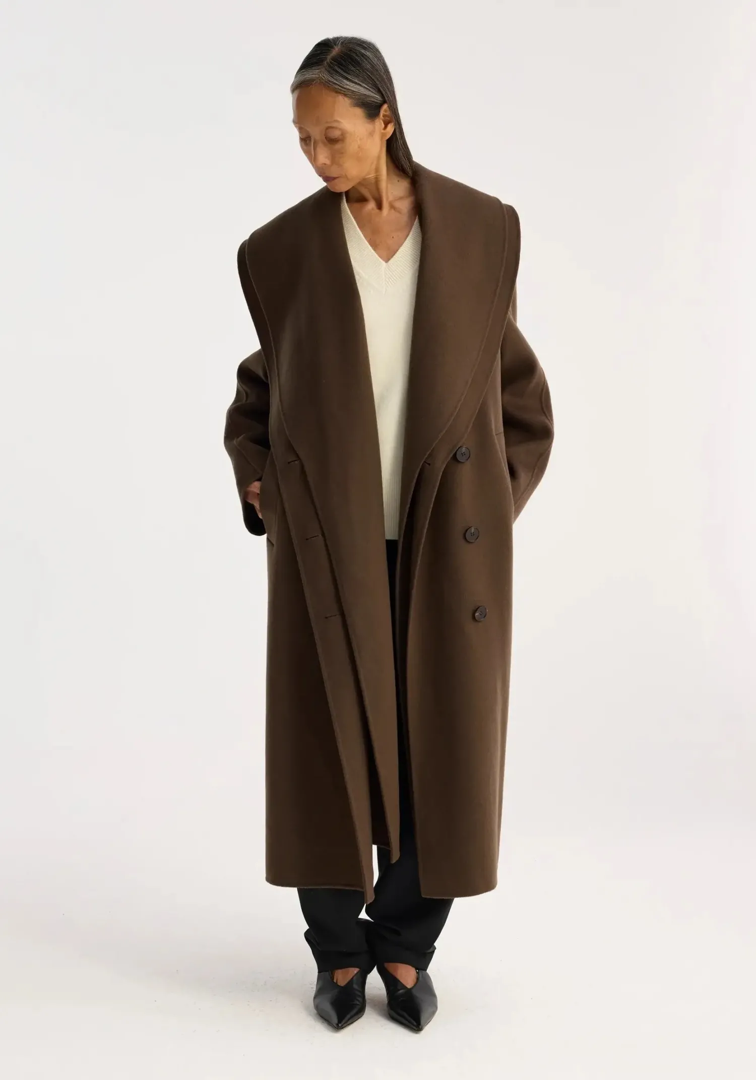 Outlet RÓHE DOUBLE-FACED WOOL SCARF COAT