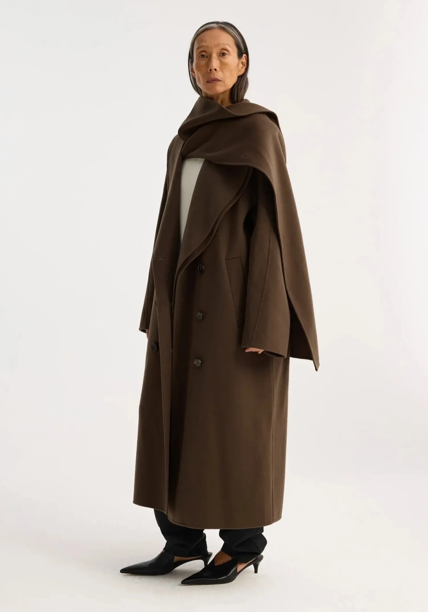 Outlet RÓHE DOUBLE-FACED WOOL SCARF COAT