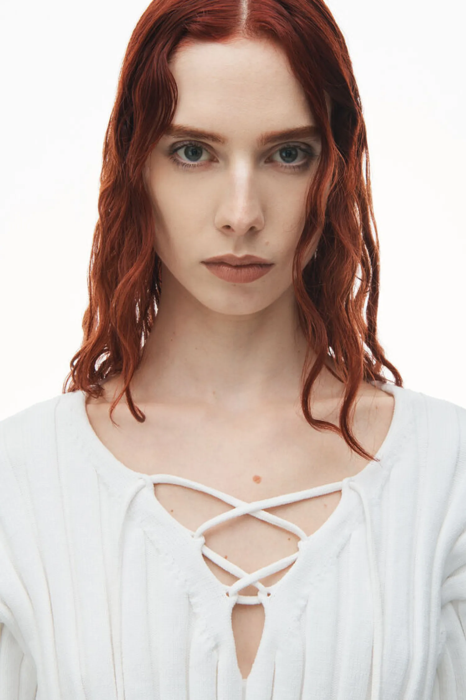 Flash Sale ALEXANDERWANG.T DROP SHOULDER CROPPED LS PULLOVER W/ LACING DETAIL White