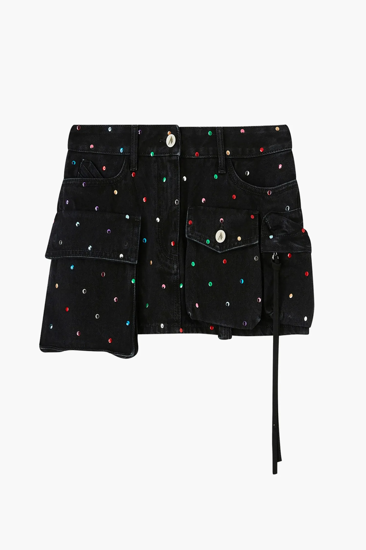 New THE ATTICO FAY BLACK MINI SKIRT BlackHotfixedStud
