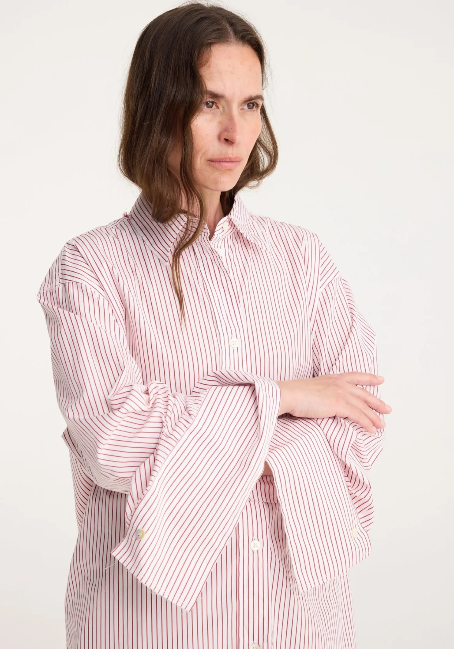 Shop RÓHE SHIRT WITH LARGE CUFFS AND FRAYING DETAILS