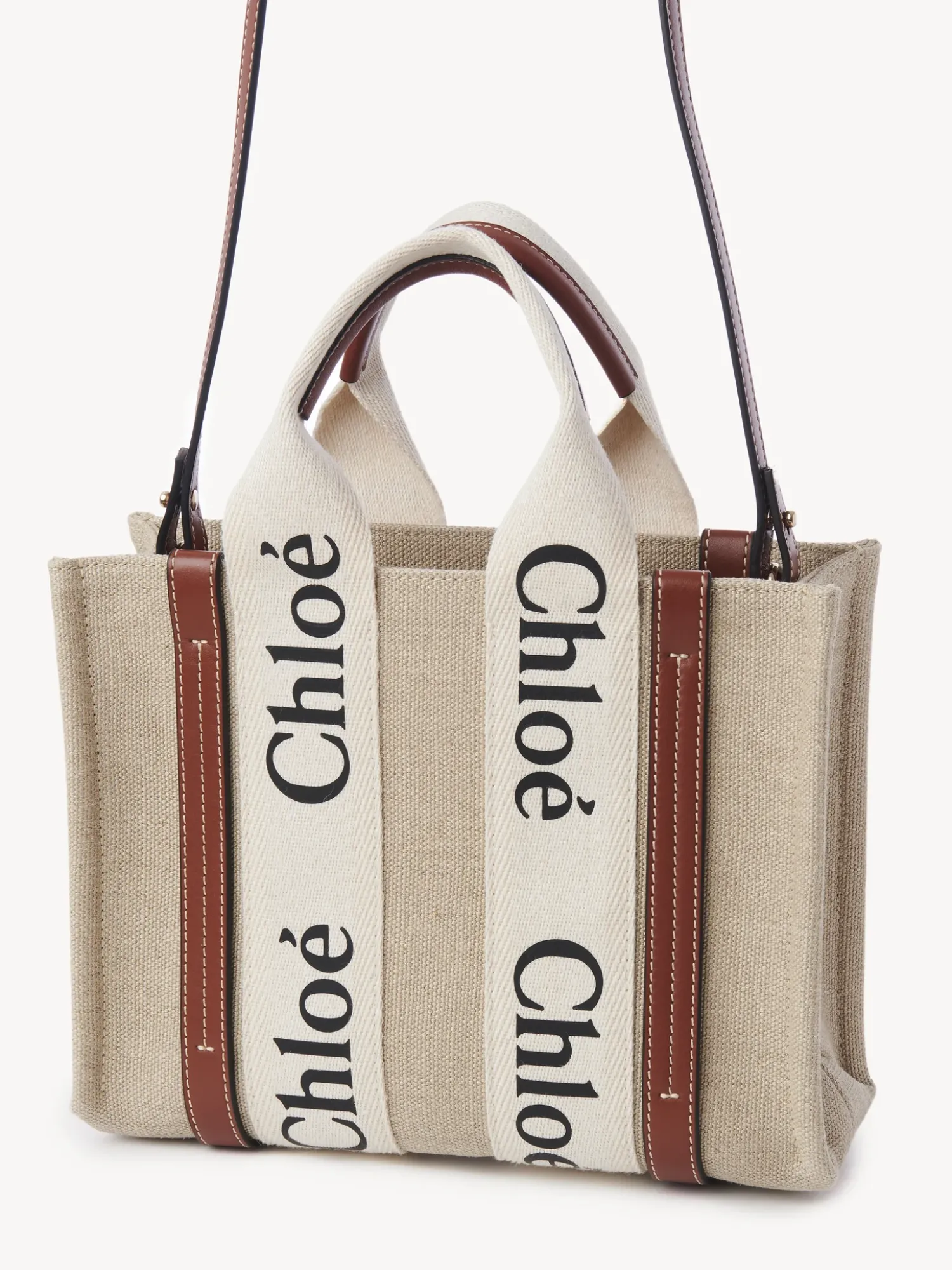Clearance CHLOÉ WOODY SMALL TOTE WITH STRAP WhiteandBrown